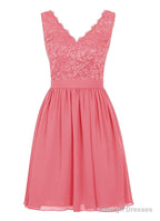 Cheap V Neck Lace Dress Bridesmaids Dress Short Prom Dress