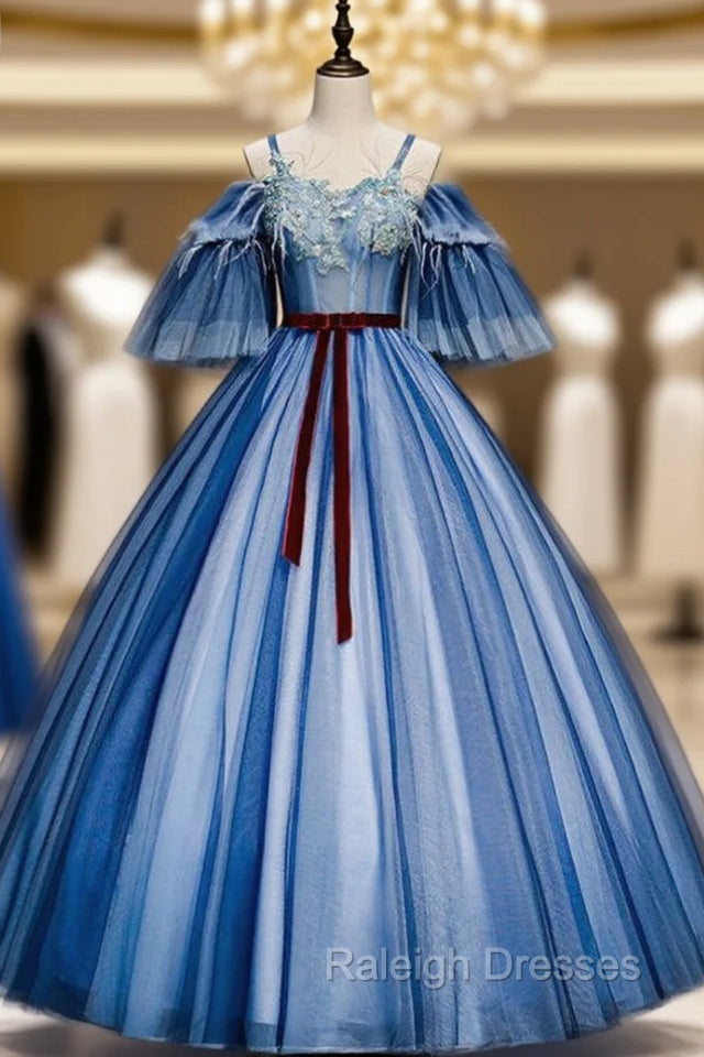 Check Out Entire Collection Blue Ball Gown Tulle Appliques Spagehtti Straps Quinceanera Dress