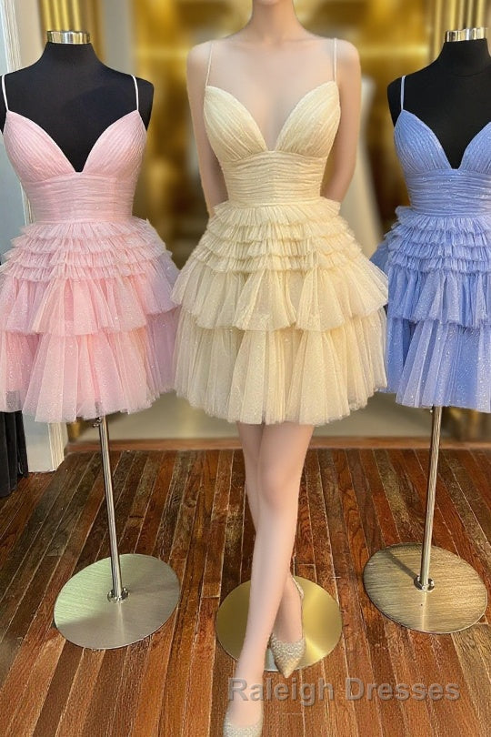 Multi-Tiered V Neck Backless A Line Short Prom Dresses Main image