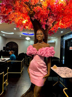 Chic 3D Lace Collar Pink Satin Hip-Hugging 17Th Birthday Homecoming Dress