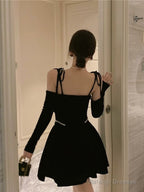 Chic A Line Black Velvet Homecoming Dress 16Th Birthday Outfits