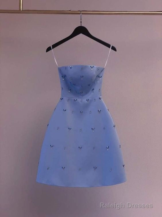 Chic A-Line Blue Satin Homecoming Dress 18Th Birthday Outfits Secondary image