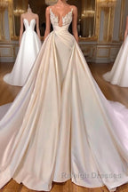Chic A-Line Cathedral Sleeveless V-Neck Long Wedding Dress