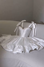 Chic A-Line Satin Straps Short White Homecoming Dresses 20Th Birthday Outfits