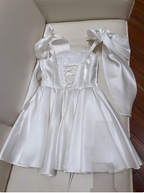 Chic A-Line Satin Straps Short White Homecoming Dresses 20Th Birthday Outfits