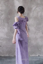 Chic A Line Scoop Lilac Long Prom Dresses Birthday Dress With Ruffles