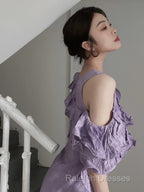 Chic A Line Scoop Lilac Long Prom Dresses Birthday Dress With Ruffles