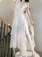 Chic A Line Spaghetti Straps Chiffon White Ankle Length Birthday Dresses Birthday Outfits