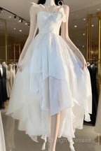 Chic A Line Spaghetti Straps Chiffon White Ankle Length Birthday Dresses Birthday Outfits