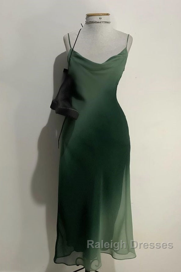 Chic A Line Spaghetti Straps Green Chiffon Evening Dress Prom Dresses Secondary image