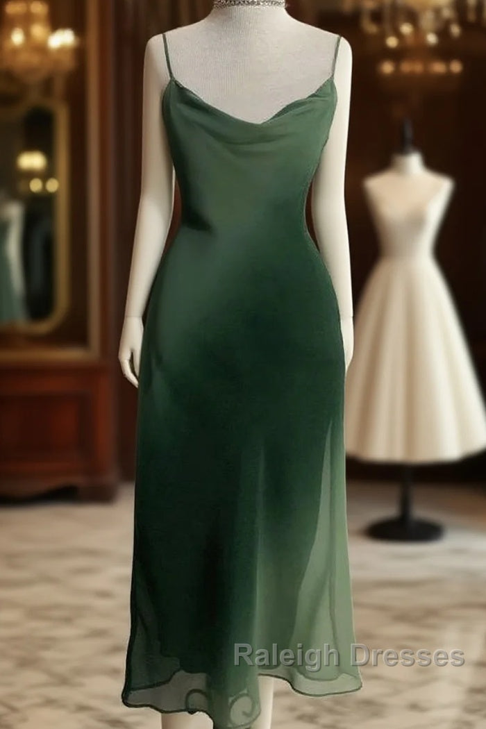 Chic A Line Spaghetti Straps Green Chiffon Evening Dress Prom Dresses
