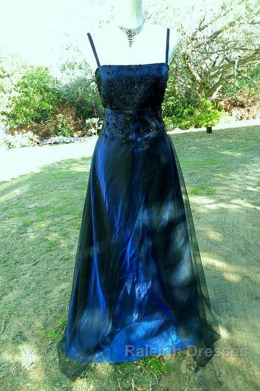 Chic A Line Spaghetti  Straps Navy Blue Tulle Evening Dress Long Prom Dresses Secondary image