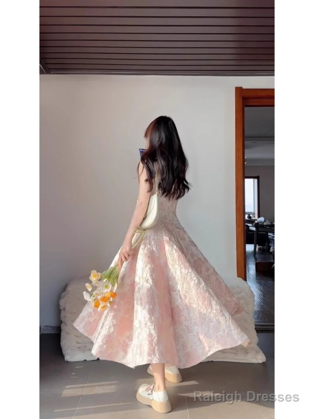 Chic A-Line Spaghetti Straps Pink Satin Ankle Length Prom Dress Birthday Outfits