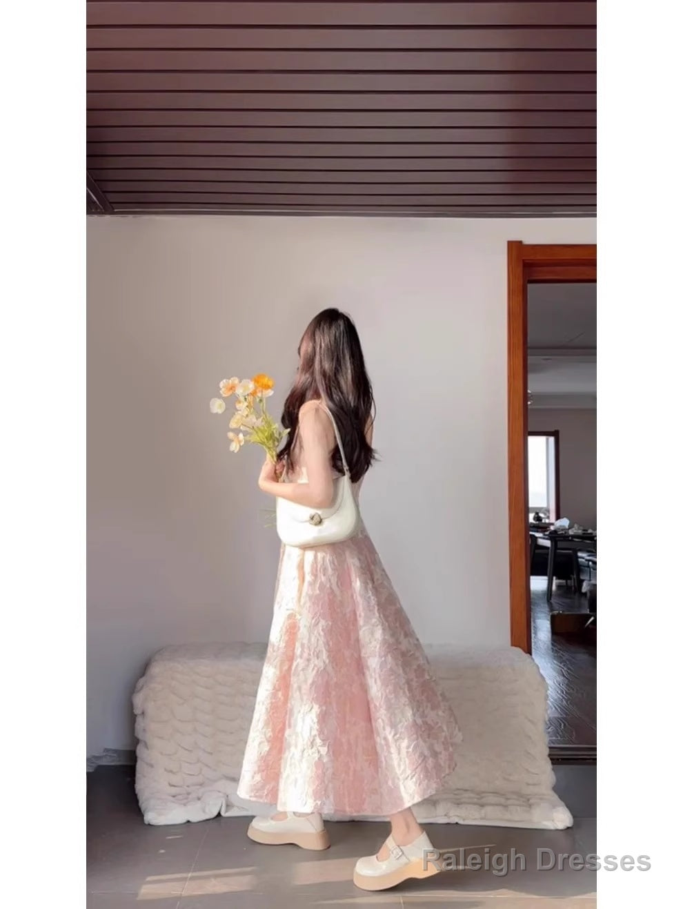 Chic A Line Spaghetti Straps Pink Satin Ankle Length Prom Dresses Birthday Outfits