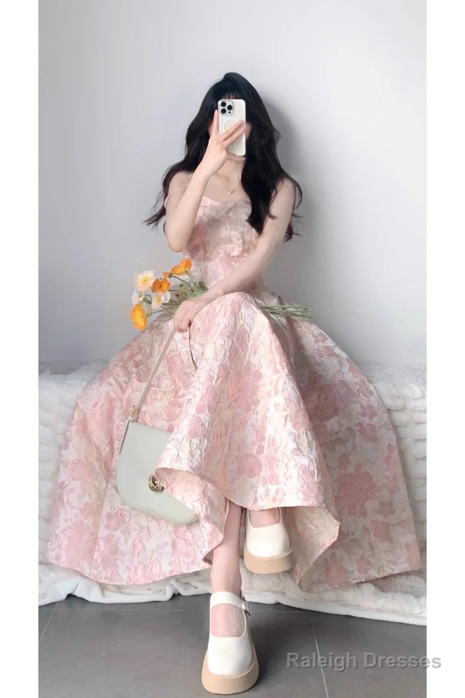 Chic A Line Spaghetti Straps Pink Satin Ankle Length Prom Dresses Birthday Outfits