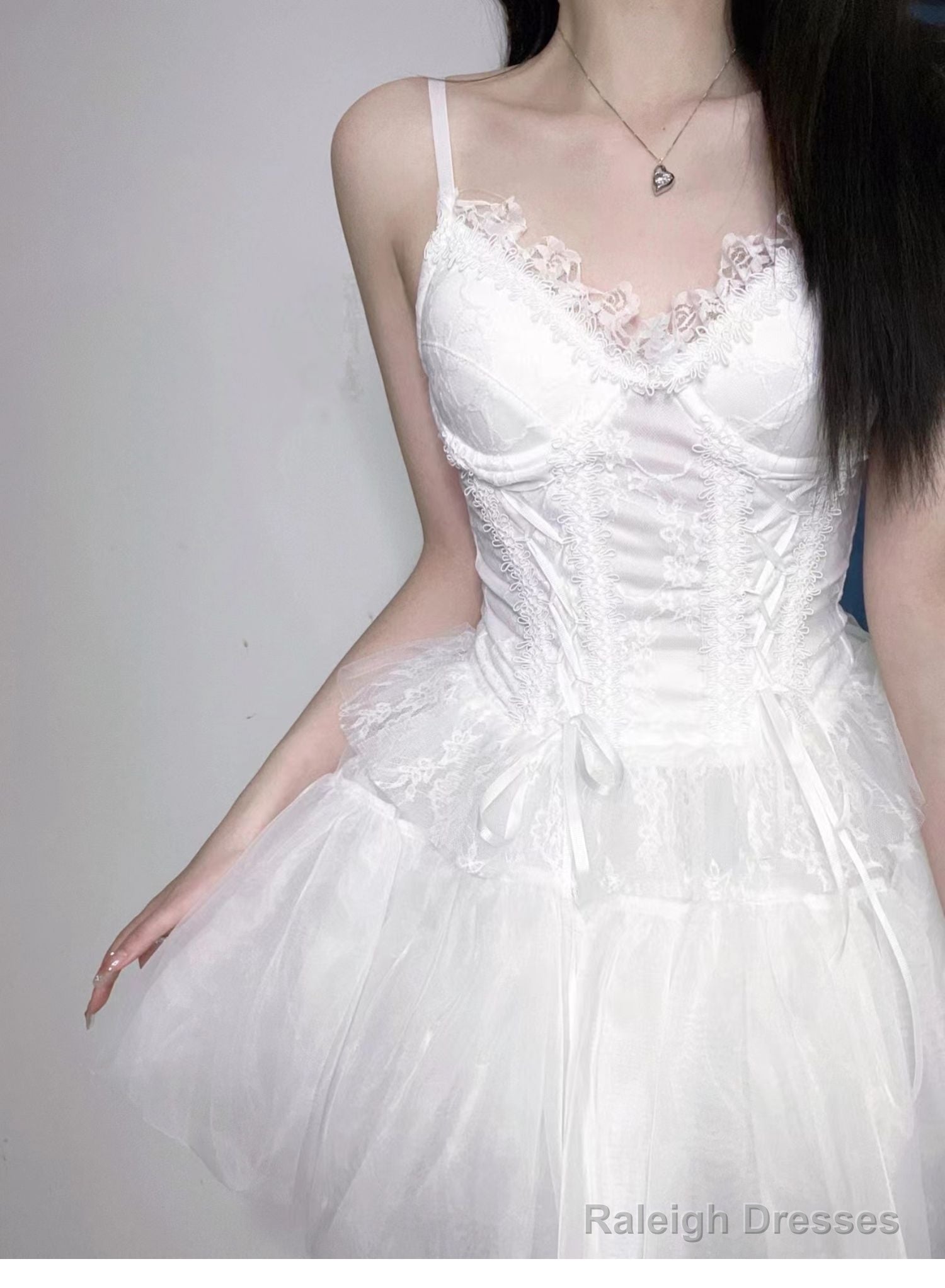 Chic A-Line Spaghetti Straps White Lace Prom Dresses Birthday Dress Birthday Outfits