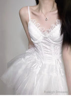 Chic A-Line Spaghetti Straps White Lace Prom Dresses Birthday Dress Birthday Outfits