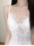 Chic A-Line Spaghetti Straps White Lace Prom Dresses Birthday Dress Birthday Outfits