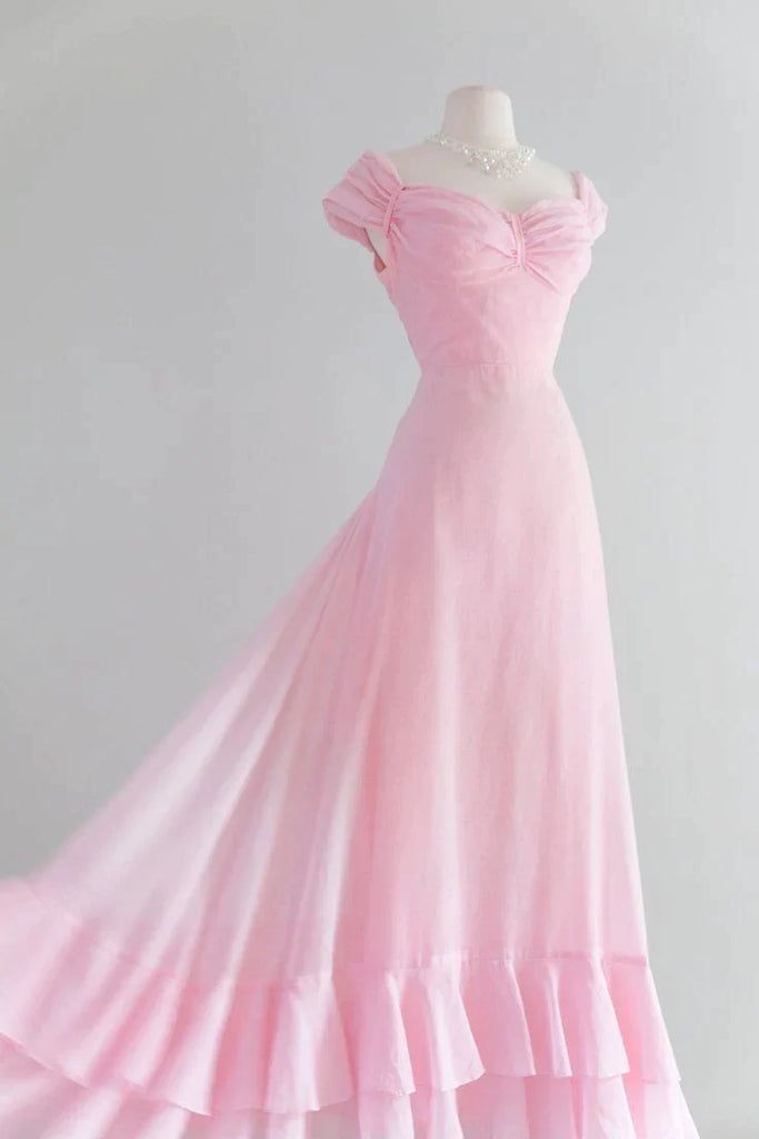 Chic A Line Sweetheart Pink Satin Long Evening Dress Prom Dresses Secondary image