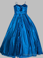 Chic A-Line Tie Straps Long Satin Prom Party Dress With Split