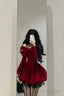 Chic Ball Gowns Long Sleeves Red Velvet Prom Dresses Birthday Dress Birthday Outfits