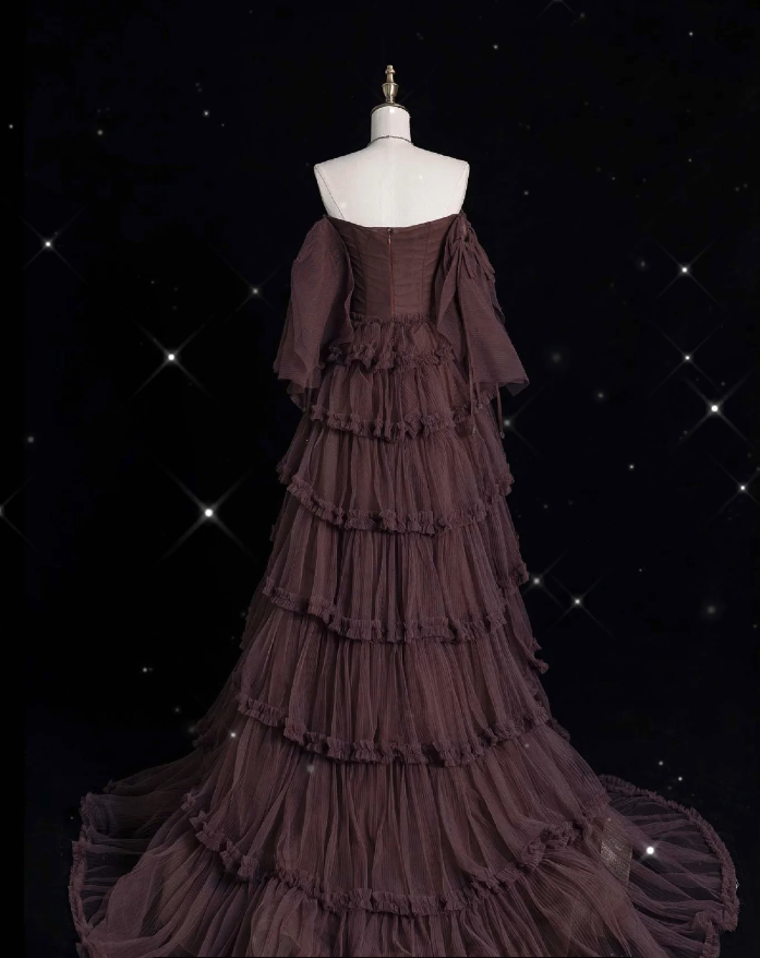 Chic Ball Gown Off The Shoulder Long Sleeves Evening Dress Tulle Long Prom Dresses Secondary image