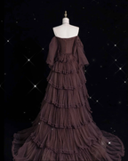 Chic Ball Gown Off The Shoulder Long Sleeves Evening Dress Tulle Long Prom Dresses