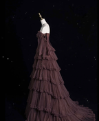 Chic Ball Gown Off The Shoulder Long Sleeves Evening Dress Tulle Long Prom Dresses