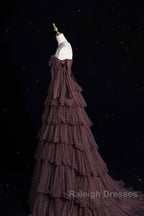 Chic Ball Gown Off The Shoulder Long Sleeves Evening Dress Tulle Long Prom Dresses