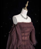 Chic Ball Gown Off The Shoulder Long Sleeves Evening Dress Tulle Long Prom Dresses