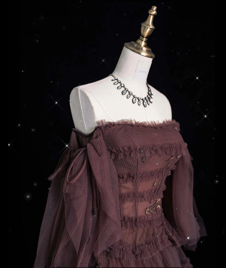 Chic Ball Gown Off The Shoulder Long Sleeves Evening Dress Tulle Long Prom Dresses