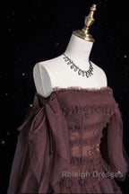 Chic Ball Gown Off The Shoulder Long Sleeves Evening Dress Tulle Long Prom Dresses