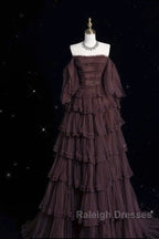 Chic Ball Gown Off The Shoulder Long Sleeves Evening Dress Tulle Long Prom Dresses