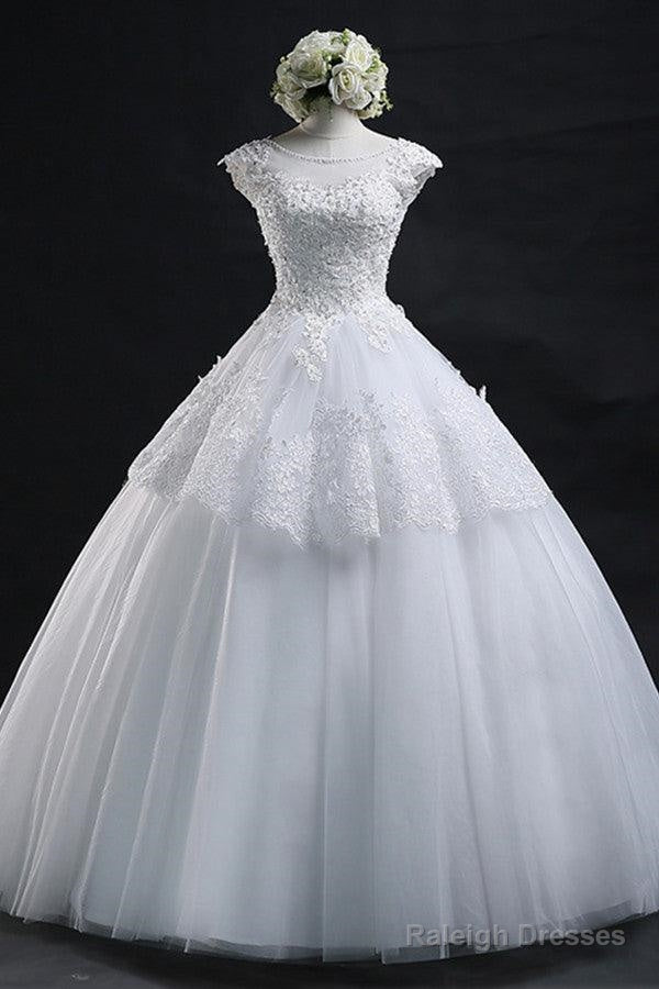 Chic Ball Gowns Scoop Long Lace-Up Tulle Wedding Dresses With Appliques Secondary image