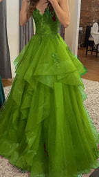 Chic Ball Gown Spaghetti Straps Burgundy Tulle Lace Long Prom Dress Evening Formal Gowns