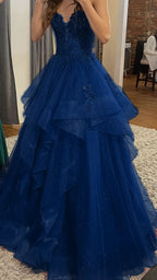 Chic Ball Gown Spaghetti Straps Burgundy Tulle Lace Long Prom Dress Evening Formal Gowns