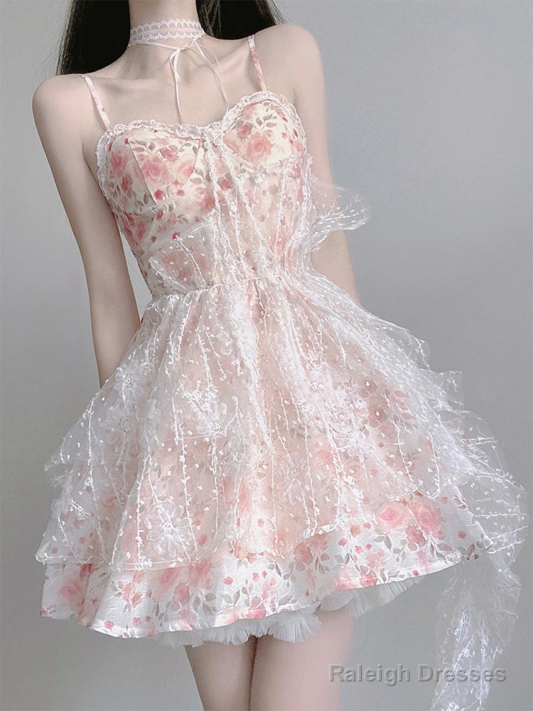 Chic Ball Gowns Spaghetti Straps Lolita Dresses Pink Birthday Dress Birthday Outfits