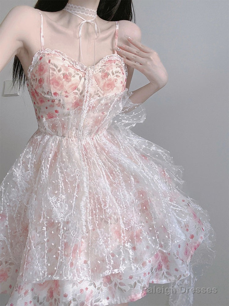 Chic Ball Gowns Spaghetti Straps Lolita Dresses Pink Birthday Dress Birthday Outfits