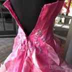 Chic Ball Gown Spaghetti Straps Pink Satin Evening Dress Long Prom Dresses With Embroidered