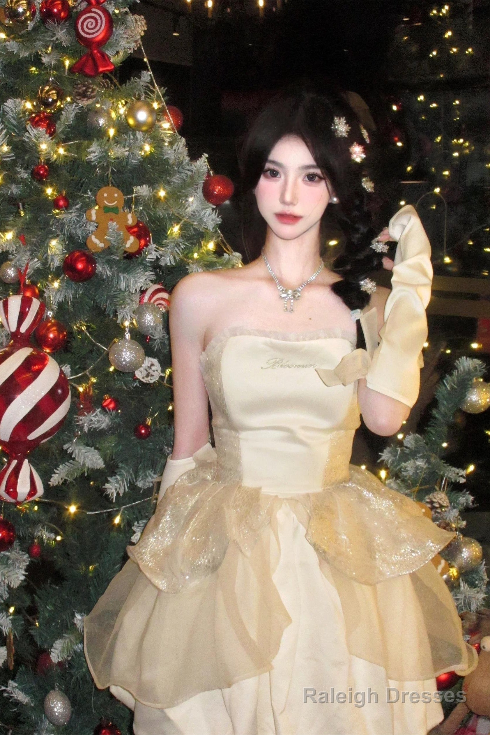 Chic Ball Gown Strapless Champagne Party Dress Birthday Dresses Birthday Outfits