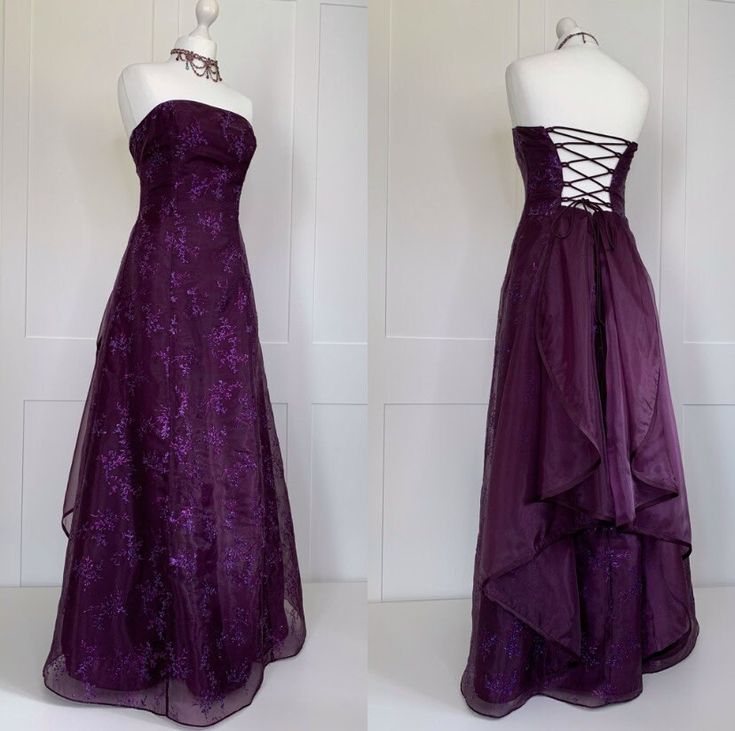Chic Ball Gown Strapless Grape Tulle Evening Dress Long Prom Dresses Main image