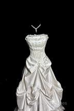 Chic Ball Gown Strapless Taffeta Ivory Long Wedding Dress Bridal Dresses