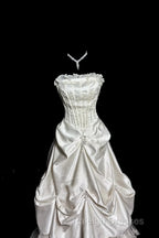 Chic Ball Gown Strapless Taffeta Ivory Long Wedding Dresses Bridal Dress