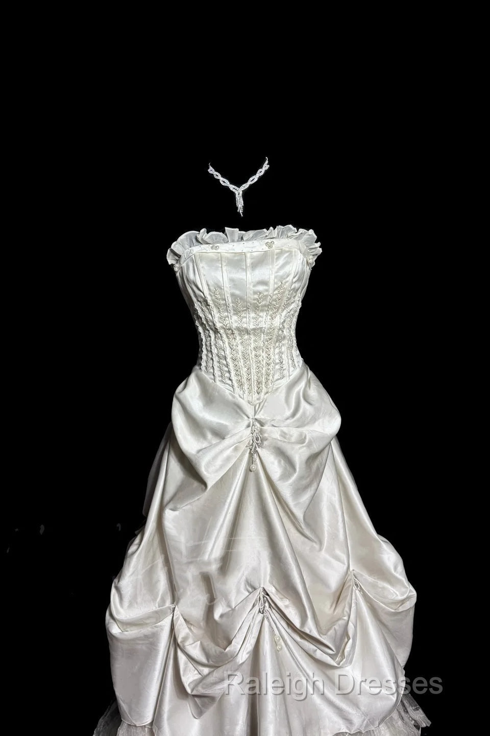 Chic Ball Gown Strapless Taffeta Ivory Long Wedding Dresses Bridal Dress