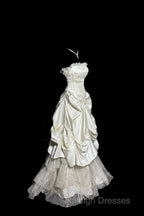 Chic Ball Gown Strapless Taffeta Ivory Long Wedding Dress Bridal Dresses