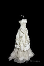 Chic Ball Gown Strapless Taffeta Ivory Long Wedding Dresses Bridal Dress