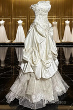 Chic Ball Gown Strapless Taffeta Ivory Long Wedding Dress Bridal Dresses