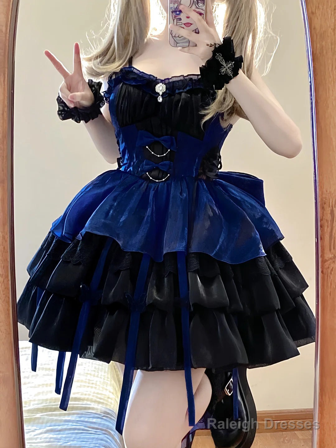 Chic Ball Gown Straps Royal Blue Organza Short Lolita Dresses Party Dress Birthday Outfits