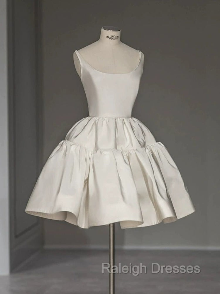 Chic Ball Gown Straps White Satin Homecoming Dresses Birthday Dress Birthday Outfits Secondary image