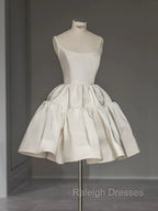 Chic Ball Gown Straps White Satin Homecoming Dresses Birthday Dress Birthday Outfits